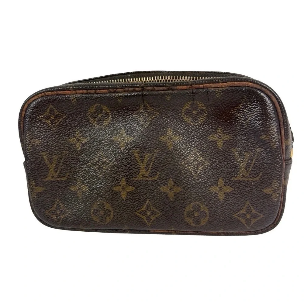 Louis Vuitton Monogram Canvas Cosmetic Toiletry Makeup Pouch Brown Vintage